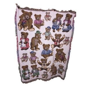 Vintage Teddy Bear Tapestry Blanket Rug 44x60 Cute Cozy Throw